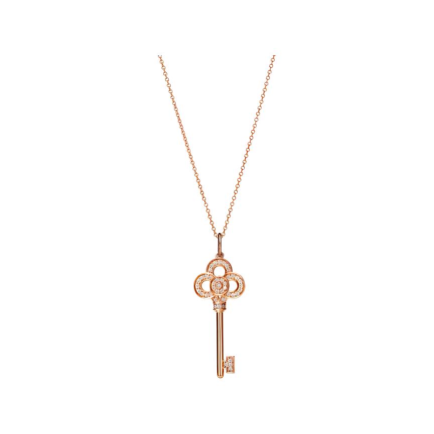 (Women) Tiffany & Co. Mini Crown Key 18K Rose Gold Diamond Pendant Necklace for Women GRP11535