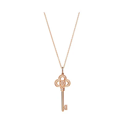 (Women) Tiffany & Co. Mini Crown Key 18K Rose Gold Diamond Pendant Necklace for Women GRP11535