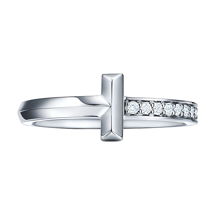 (Women) Tiffany & Co. Narrow Diamond White Metal Platinum Ring for Women. GRP11528