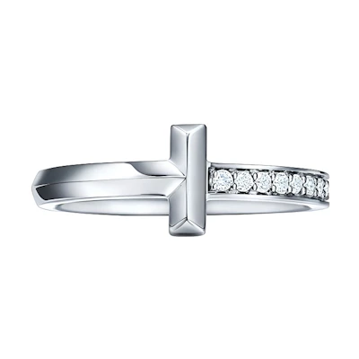 (Women) Tiffany & Co. Narrow Diamond White Metal Platinum Ring for Women. GRP11528