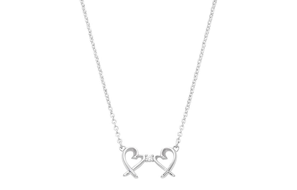 (Women) TIFFANY & CO. Paloma Picasso Double Heart Pendant 925 Silver Diamond Necklace. 63058211