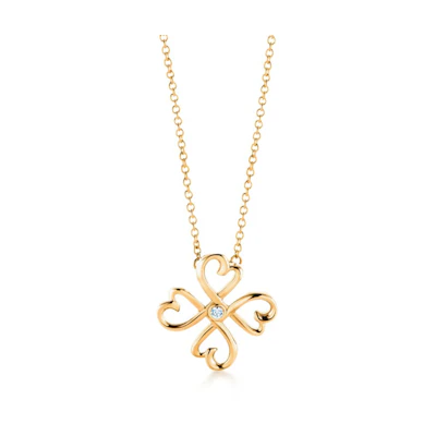 (Women) Tiffany & Co. Paloma Picasso Loving Heart Clover 18K Gold Diamond Necklace. 60021539