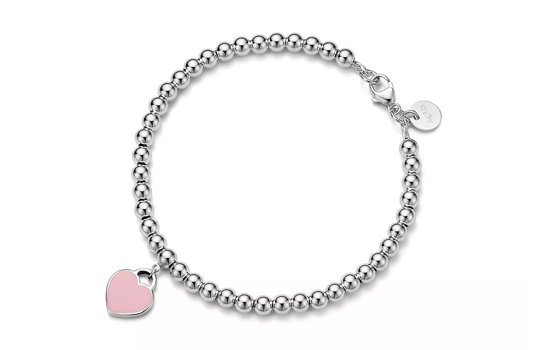 (Women) TIFFANY & CO. Pink Heart Charm Bracelet in Sterling Silver with Diamonds for Women 69683746