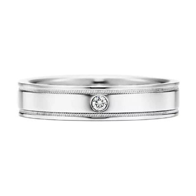 (Women) TIFFANY & CO. Platinum Double Beaded Edge Ring Silver 60002392