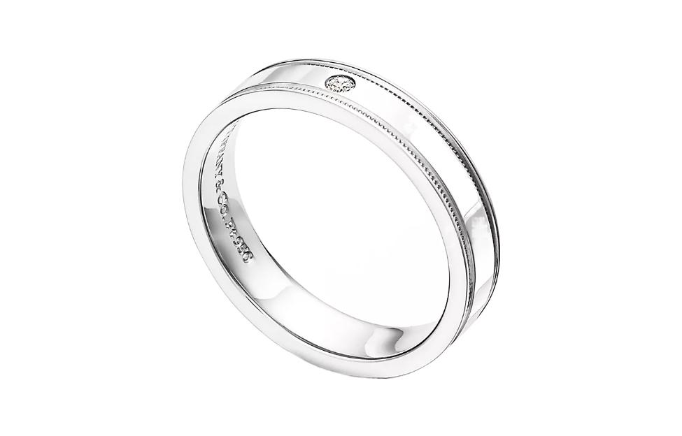 (Women) TIFFANY & CO. Platinum Double Beaded Edge Ring  Silver 60002392 圖 3