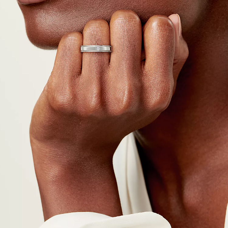 (Women) TIFFANY & CO. Platinum Double Beaded Edge Ring  Silver 60002392 圖 5