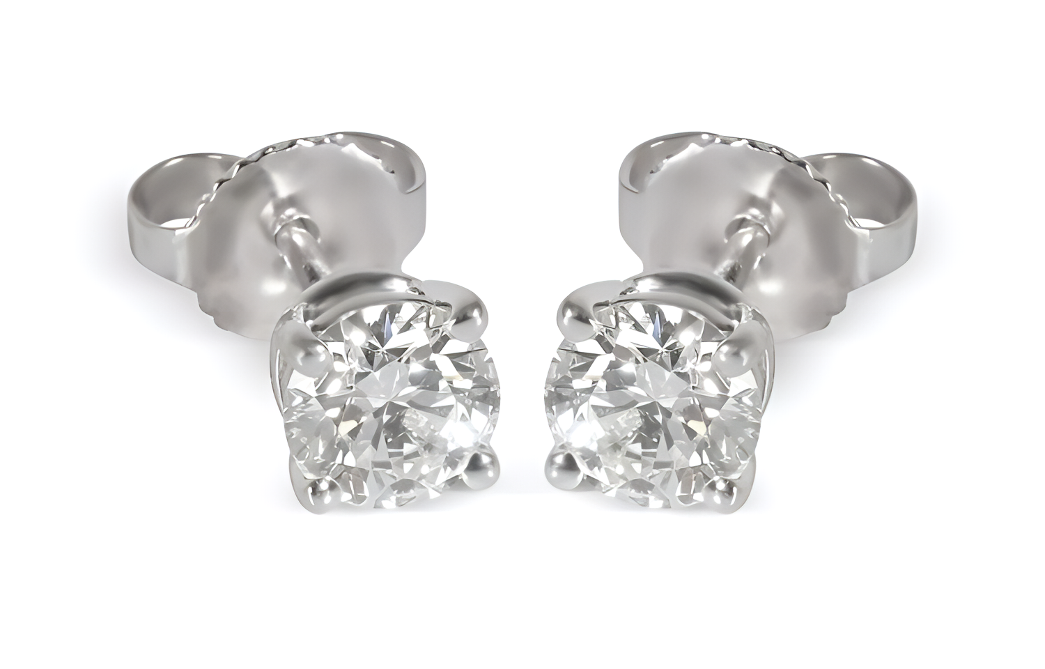 (Women) TIFFANY & CO. Platinum Stud Earrings with Prong Detail for Women - Silver. 137862