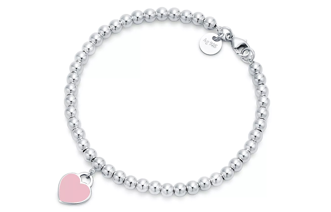 (Women) Tiffany & Co. Return to Tiffany™ Heart Tag 925 Silver Pink Beaded Bracelet Women GRP06688