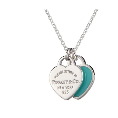 (Women) Tiffany & Co. Return to Tiffany Double Heart Blue Enamel Silver Necklace for Women. 27125107