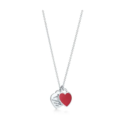 (Women) TIFFANY & CO. Return to Tiffany Double Heart Pendant Necklace Silver/Red. 63520586