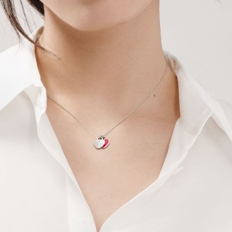 (Women) TIFFANY & CO. Return to Tiffany Double Heart Pendant Necklace Silver/Red. 63520586 圖 4