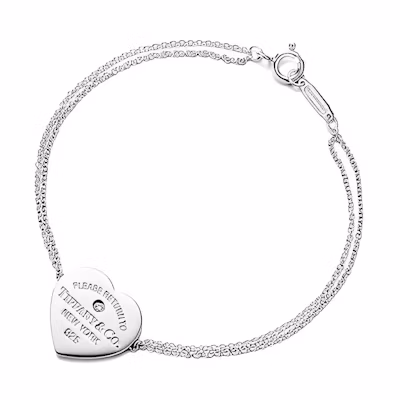 (Women) Tiffany & Co. Return to Tiffany Heart Charm Sterling Silver Diamond Bracelet. 70299518
