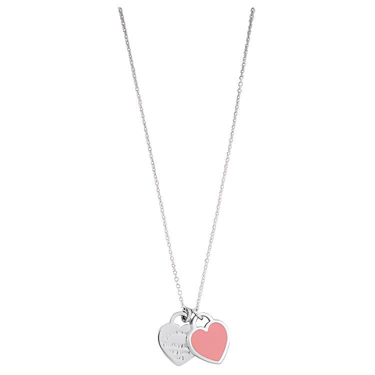 (Women) Tiffany & Co. Return to Tiffany Mini Double Heart Pendant Necklace Silver Pink. 28751249