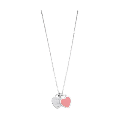(Women) Tiffany & Co. Return to Tiffany Mini Double Heart Pendant Necklace Silver Pink. 28751249