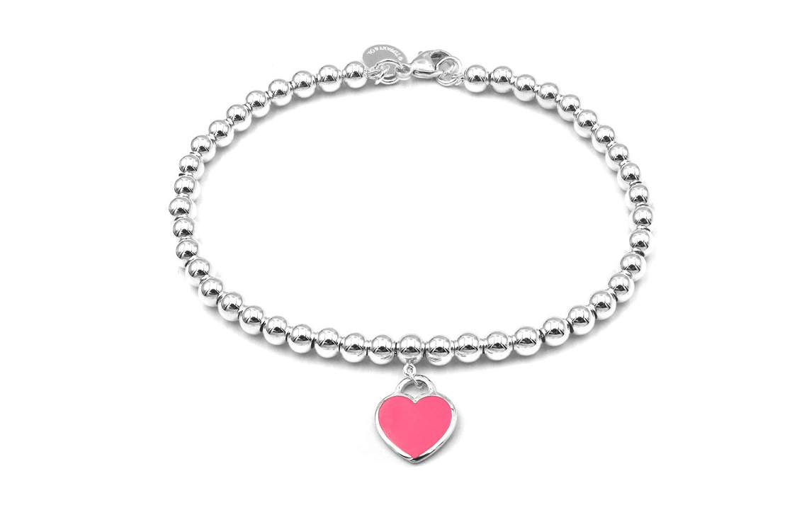 (Women) Tiffany & Co. Return to Tiffany Pink Enamel Mini Heart Tag Bracelet Silver 63527564