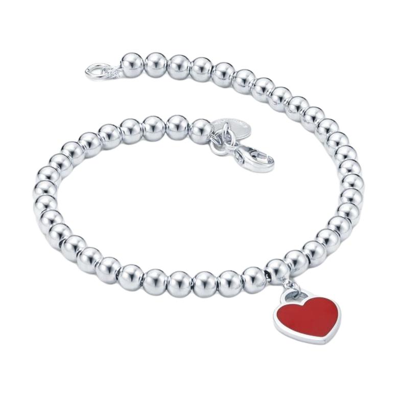 (Women) Tiffany & Co. Return to Tiffany Red Enamel Heart 925 Silver Bracelet for Women. GRP10189