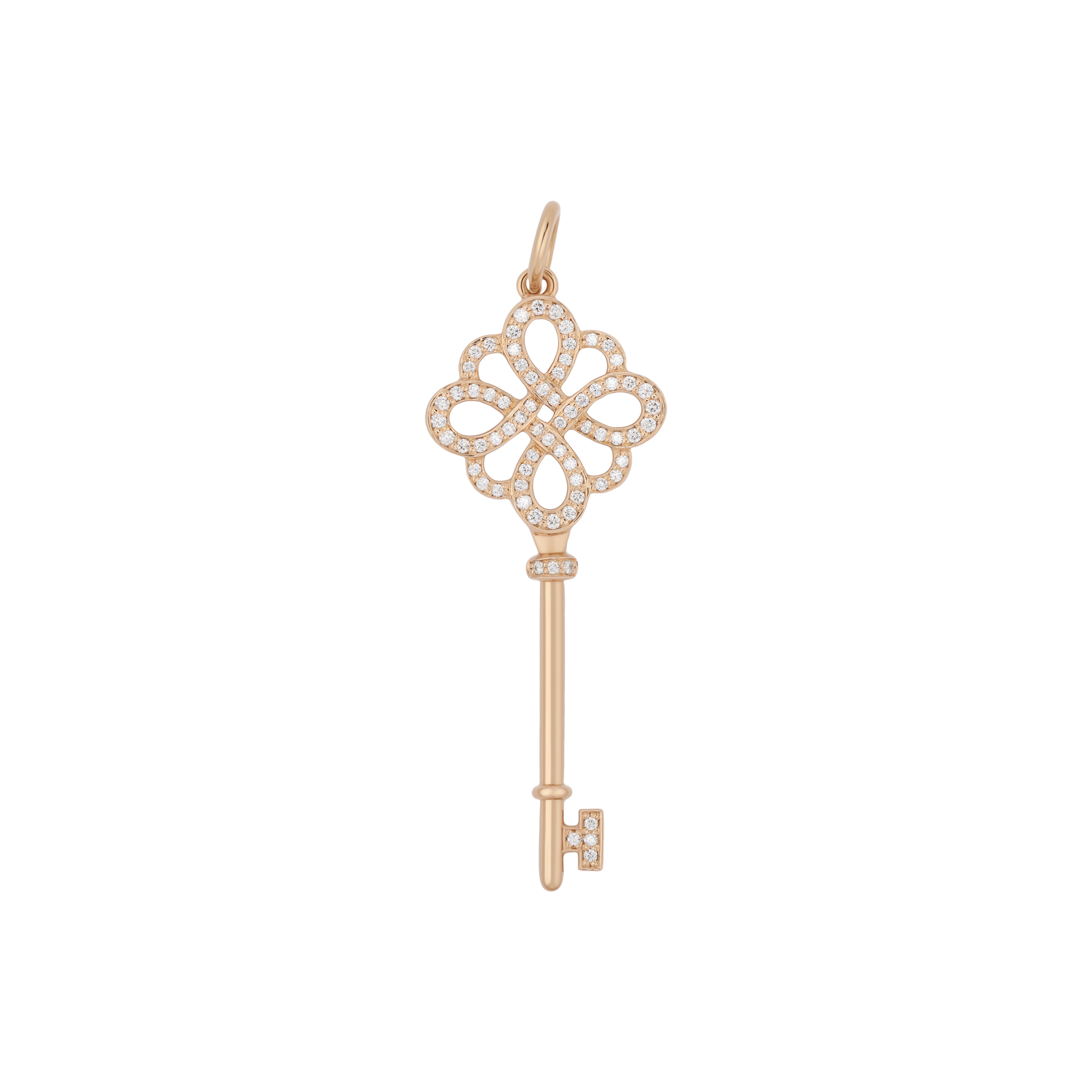 (Women) TIFFANY & CO. Ribbon Key Pendant 18K Rose Gold with Diamonds (No Chain) For Women. GRP07660