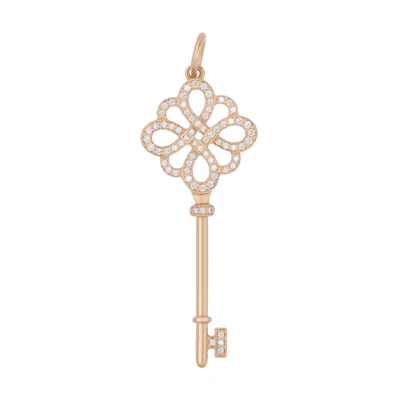 (Women) TIFFANY & CO. Ribbon Key Pendant 18K Rose Gold with Diamonds (No Chain) For Women. GRP07660