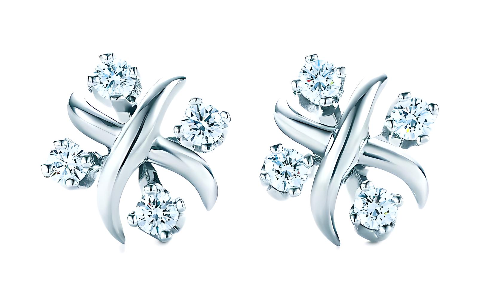 (Women) Tiffany & Co. Schlumberger Lynn Platinum Diamond Stud Earrings for Women - White 19186423