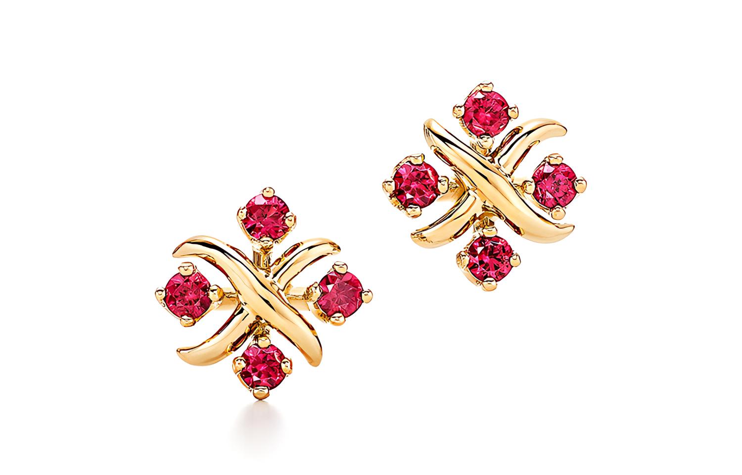 (Women) TIFFANY & CO. Schlumberger Ruby 18K Gold Stud Earrings for Women. 62266481
