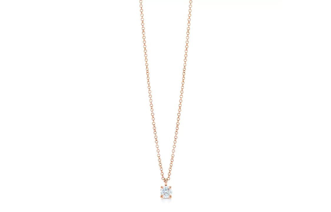 (Women) TIFFANY & CO. Solitaire 4-Prong Diamond Necklace 18K Rose Gold for Women. GRP06422