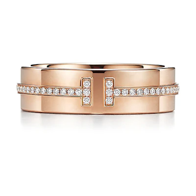 (Women) TIFFANY & CO. T-Series Diamond 18K Rose Gold Ring for Women. GRP09040