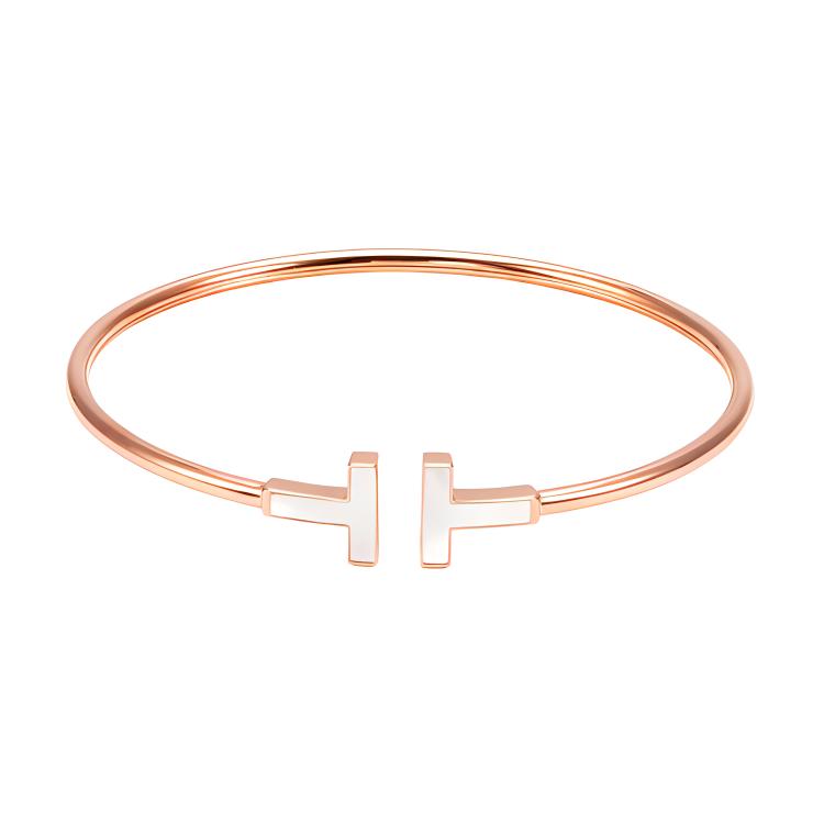 (Women) Tiffany & Co. T-Series Rose Gold Mother of Pearl Adjustable Open Bangle Bracelet GRP11102