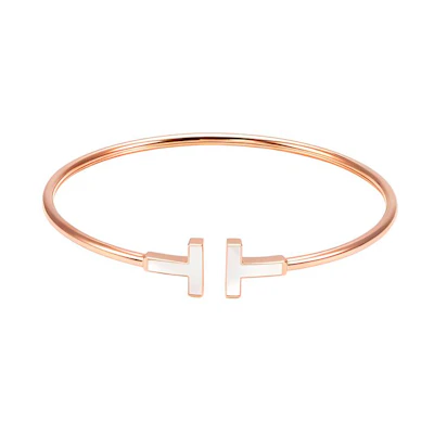 (Women) Tiffany & Co. T-Series Rose Gold Mother of Pearl Adjustable Open Bangle Bracelet GRP11102