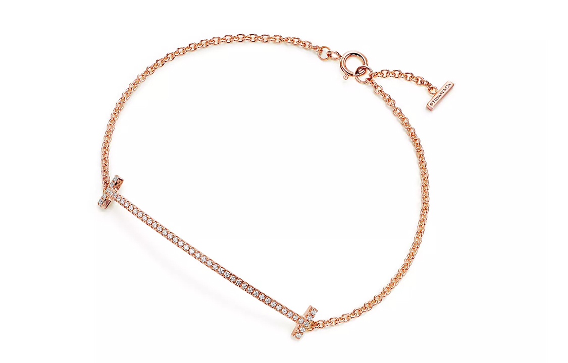 (Women) Tiffany & Co. T-Series Smile Diamond 18K Rose Gold Bracelet for Women. GRP09052