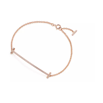 (Women) Tiffany & Co. T-Series Smile Diamond 18K Rose Gold Bracelet for Women. GRP09052