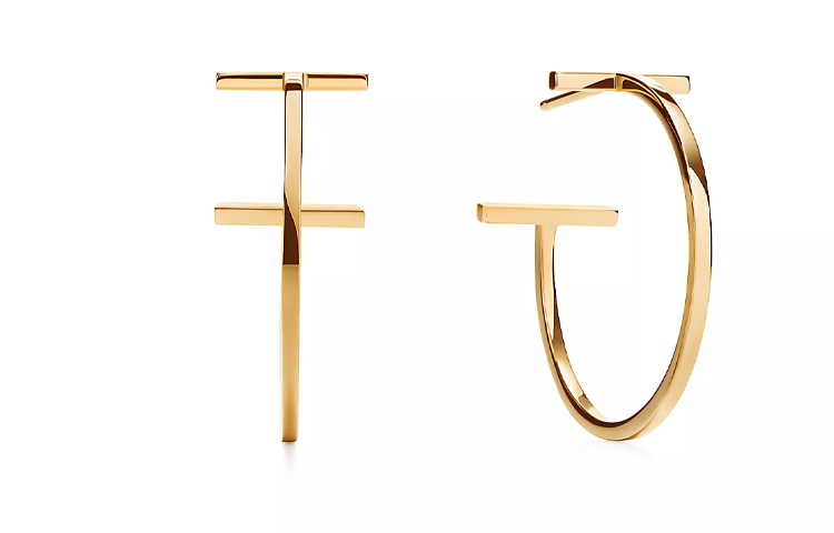 (Women) TIFFANY & CO. T Series 18K Gold Hoop Earrings Medium Gold for Women 60011241