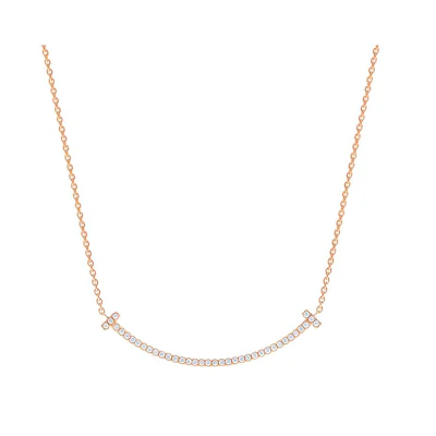 (Women) TIFFANY & CO. T Series Classic Smile Pendant 18K Rose Gold Diamond Necklace Women GRP10546