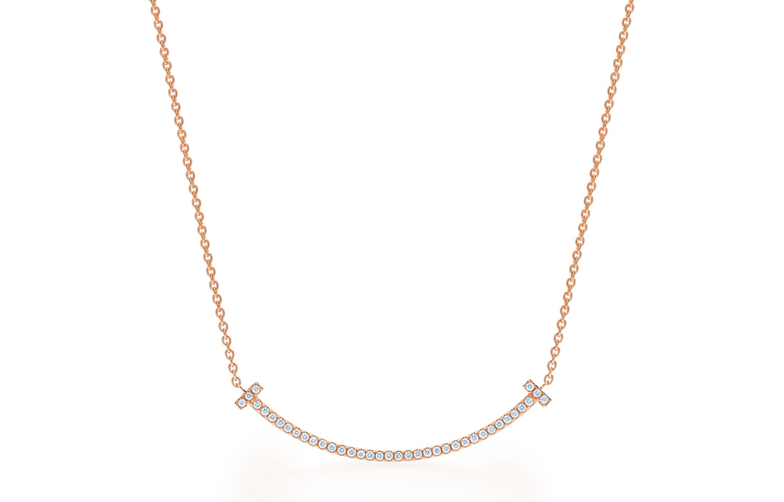 (Women) TIFFANY & CO. T Series Classic Smile Pendant 18K Rose Gold Diamond Necklace Women GRP10546 圖 2