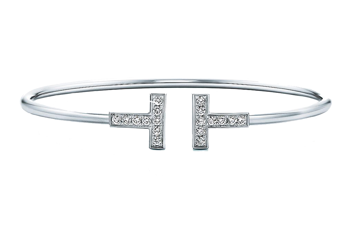 (Women) TIFFANY & CO. T Series Diamond 18K White Gold Bracelet Silver for Women. GRP07783