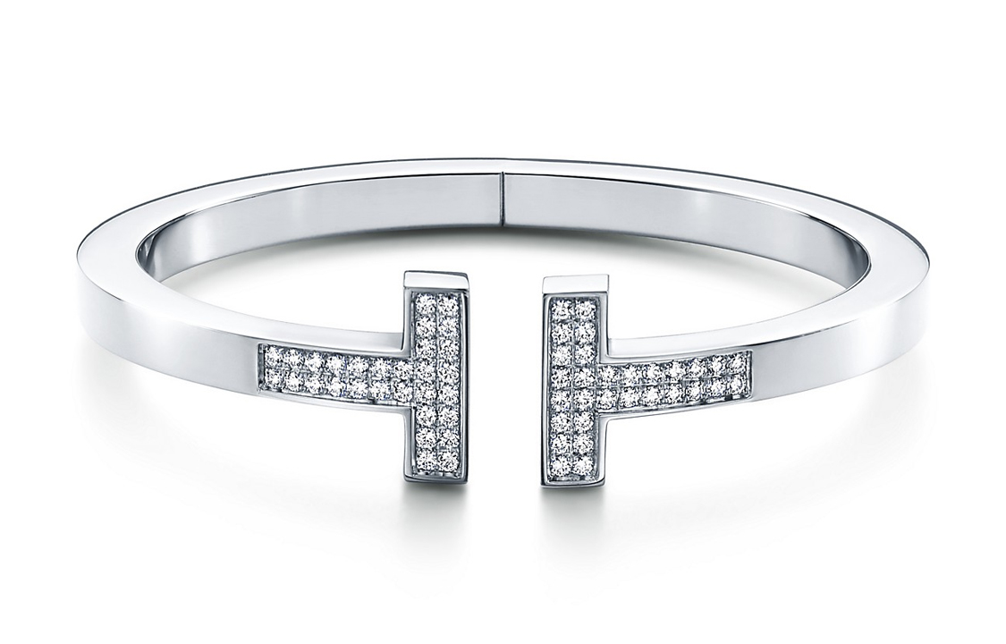 (Women) TIFFANY & CO. T Series Diamond 18K White Gold Square Bracelet for Women. GRP09083