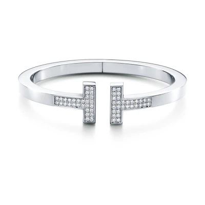 (Women) TIFFANY & CO. T Series Diamond 18K White Gold Square Bracelet for Women. GRP09083