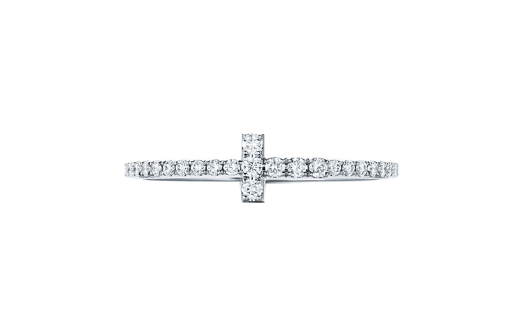 Buy (W) 蒂芙尼T系列全鑽18K白金十字戒指女士戒指 GRP08661