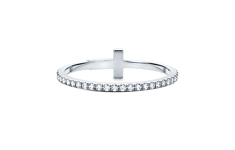 Shop (W) 蒂芙尼T系列全鑽18K白金十字戒指女士戒指 GRP08661