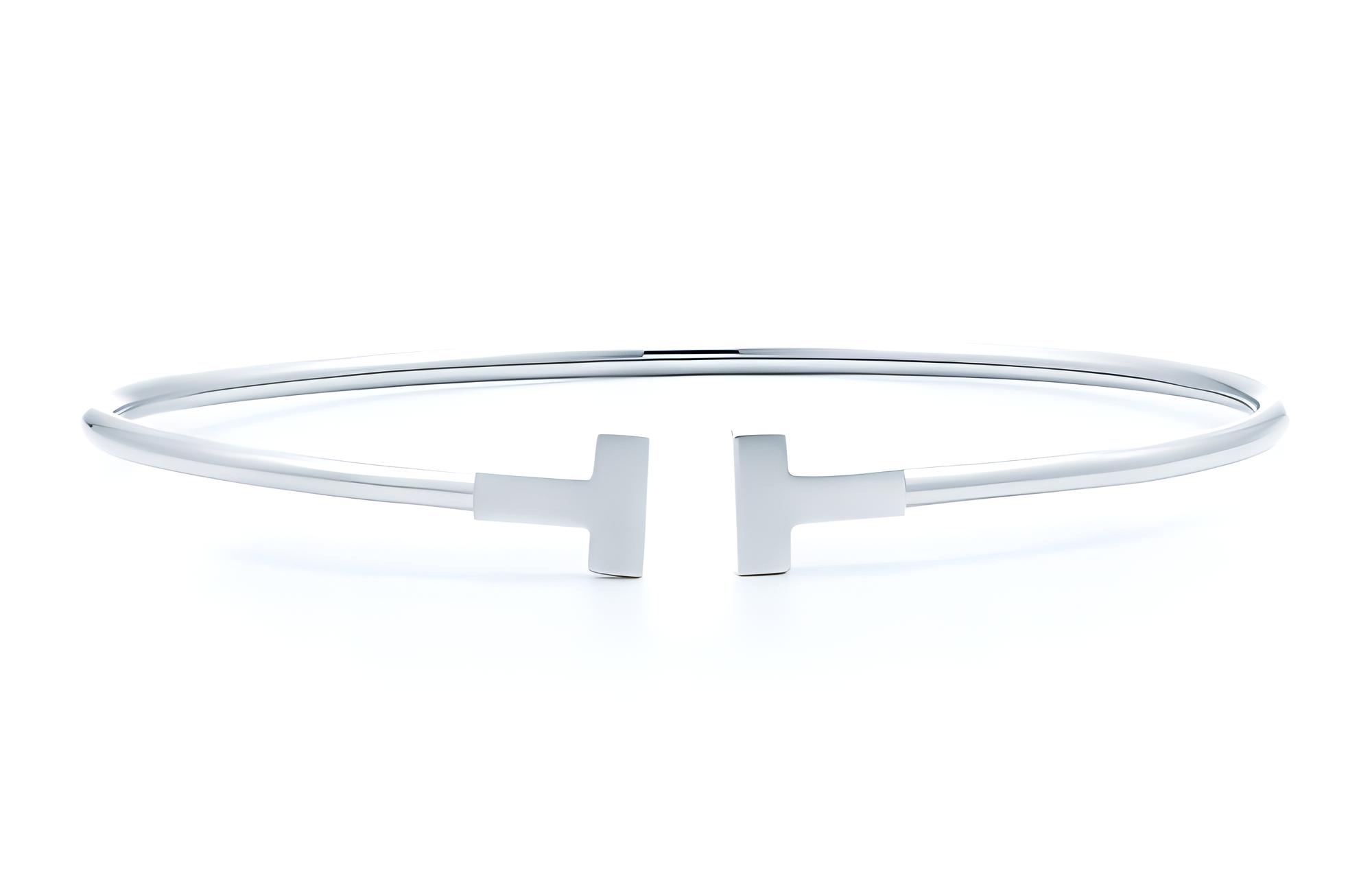 (Women) TIFFANY & CO. T Series Narrow Coil 18K White Gold Bracelet for Women. GRP07764