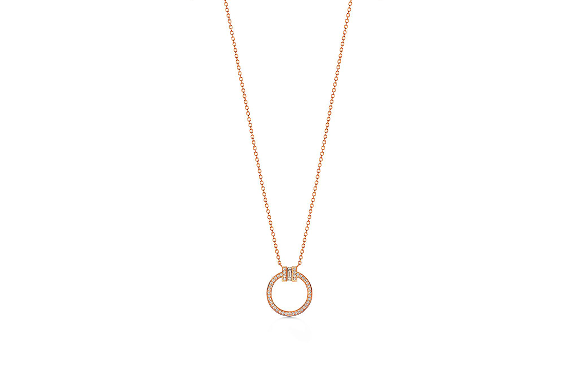 (Women) TIFFANY & CO. T Series Round Pendant 18K Rose Gold Necklace with Diamonds for Women 63843091