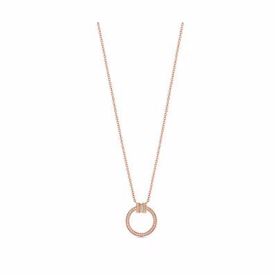 (Women) TIFFANY & CO. T Series Round Pendant 18K Rose Gold Necklace with Diamonds for Women 63843091