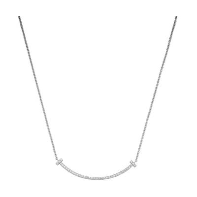 (Women) TIFFANY & CO. T Series Smile 18K White Gold Diamond Necklace Silver GRP10547