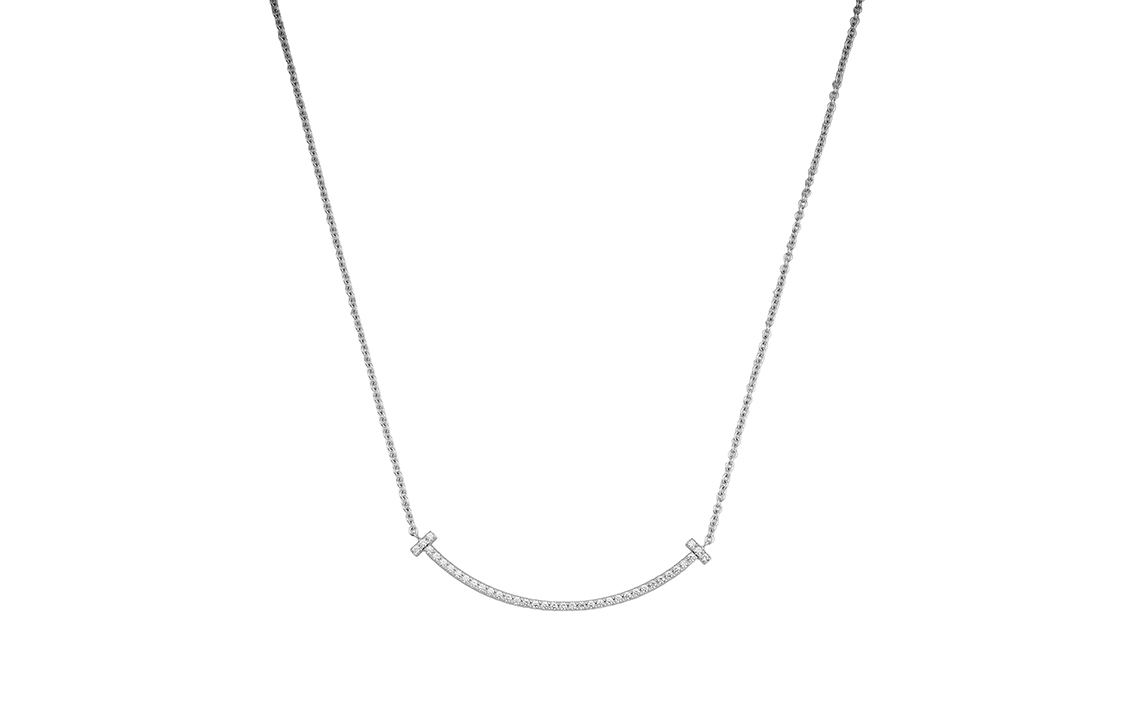 (Women) TIFFANY & CO. T Series Smile 18K White Gold Diamond Necklace Silver GRP10547 圖 2