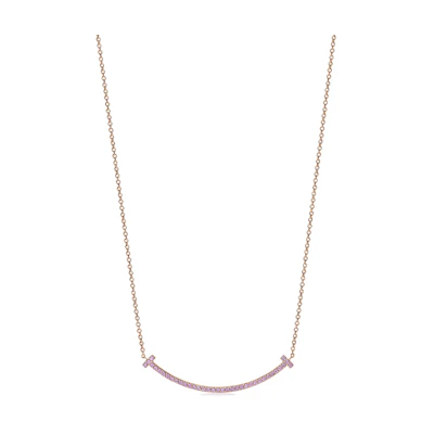 (Women) TIFFANY & CO. T Smile Necklace 18K Rose Gold Pink Sapphire Small . 68413710