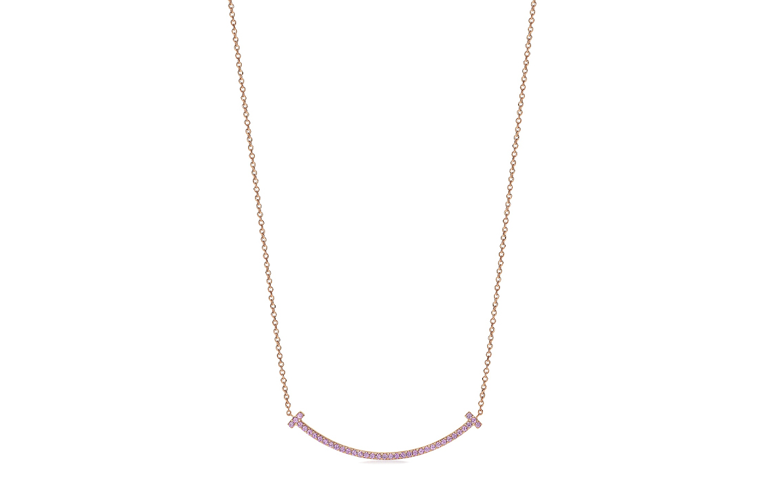 (Women) TIFFANY & CO. T Smile Necklace 18K Rose Gold Pink Sapphire Small . 68413710 圖 2