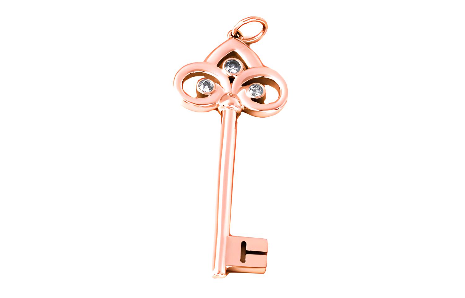 (Women) Tiffany & Co. Tiffany Fleur de Lis Diamond Key Pendant for Women in Rose Gold. GRP10219