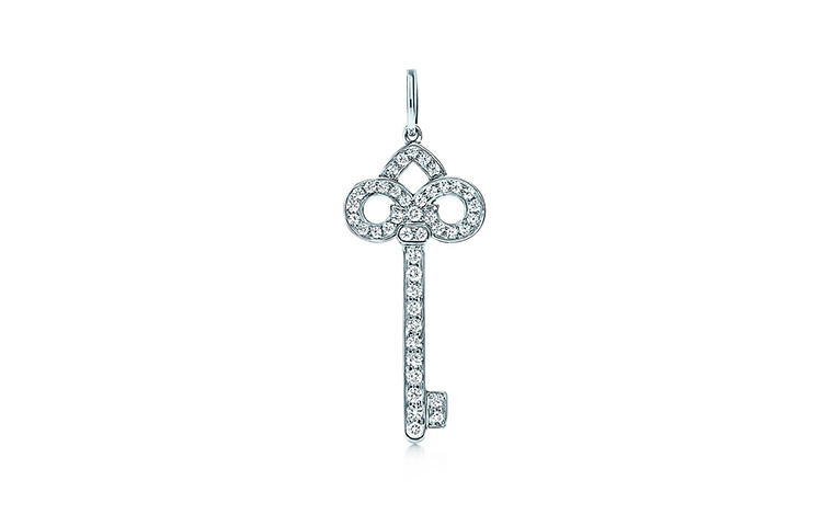 (Women) Tiffany & Co. Tiffany Keys Diamond Platinum Key Pendant for Women Silver (No Chain). GRP03000