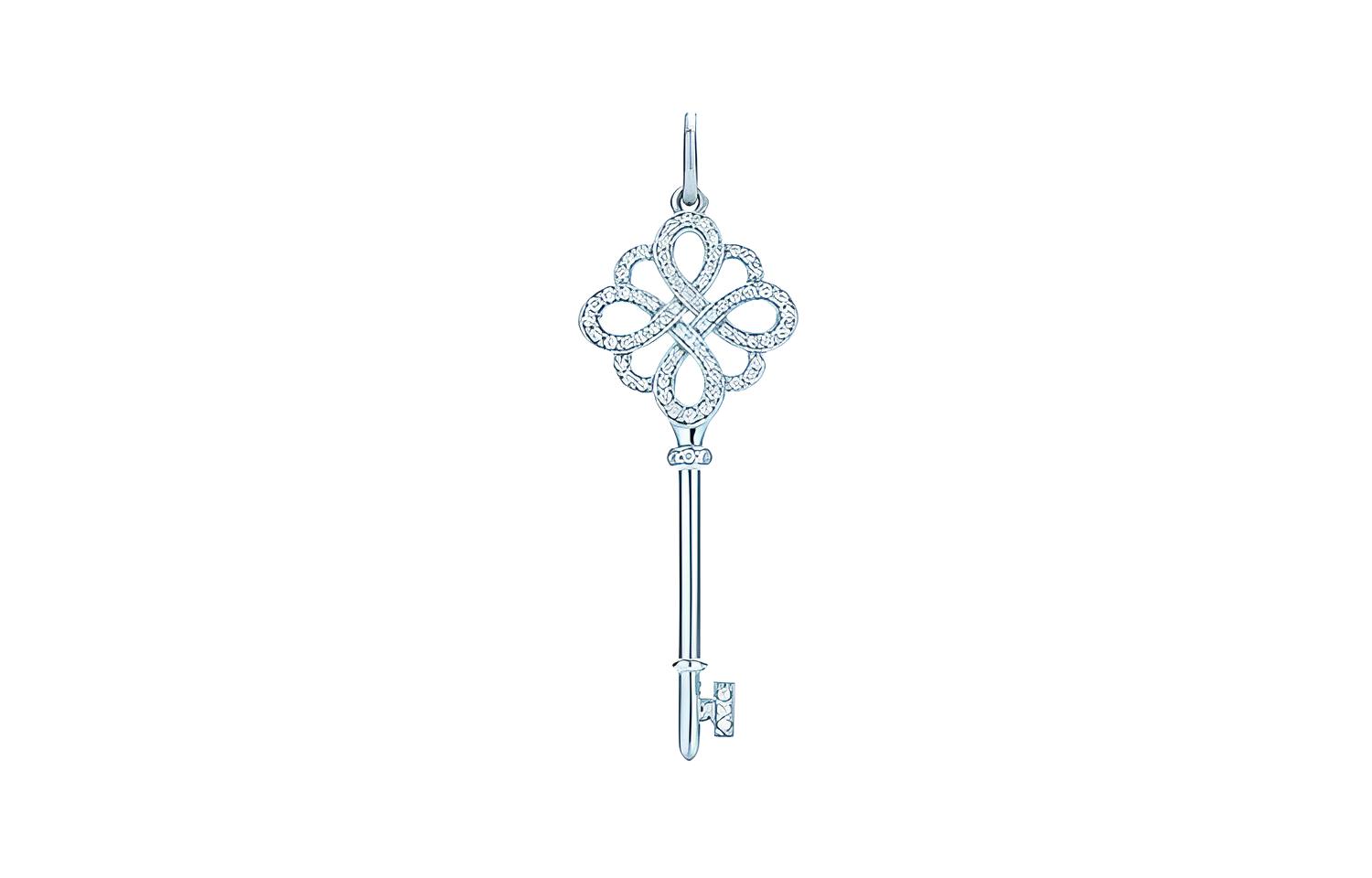 (Women) Tiffany & Co. Tiffany Keys Knot Key Diamond Pendant Platinum Silver (No Chain) for Women. 60010923