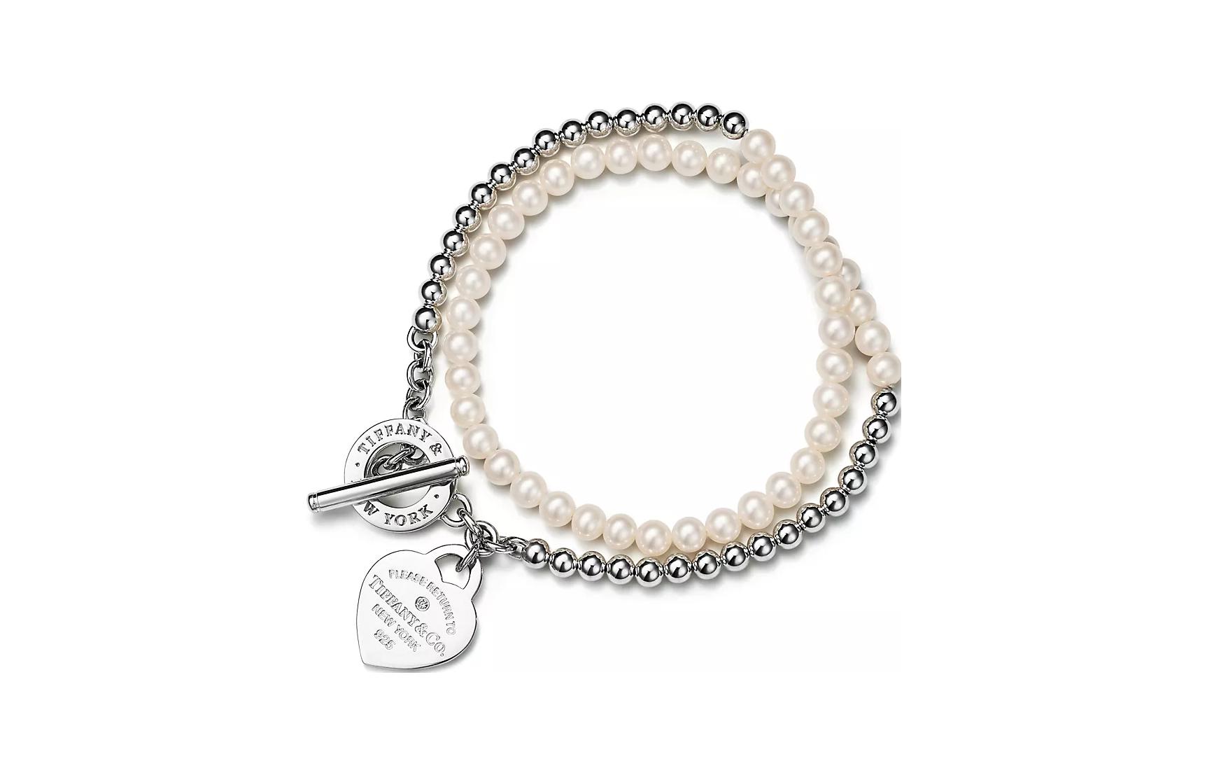 (Women) Tiffany & Co. Tiffany Return to Tiffany Beaded Wrap Pearl & Diamond Silver Bracelet for Women. 69783317