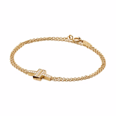 (Women) Tiffany & Co. Tiffany T Series Double Chain Diamond Bracelet 18K Gold Gold GRP10623